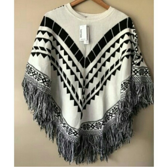 🎅 KENSIE Nordic Poncho Fringe Sweater XS/S NWT $99 - Picture 7 of 13